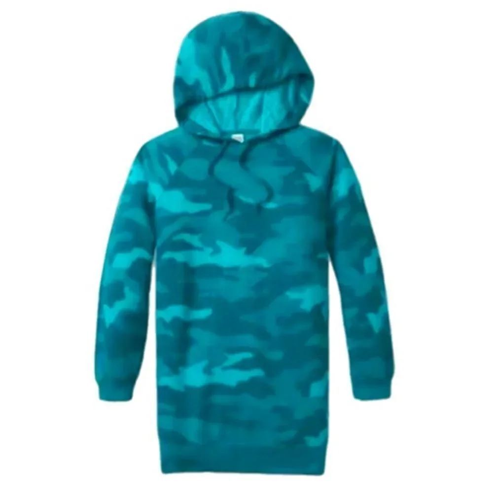 Victorias Secretย Pink Cozy Fleece Dress Hoodie Pulloverโlong sleeve blue Camo Xl